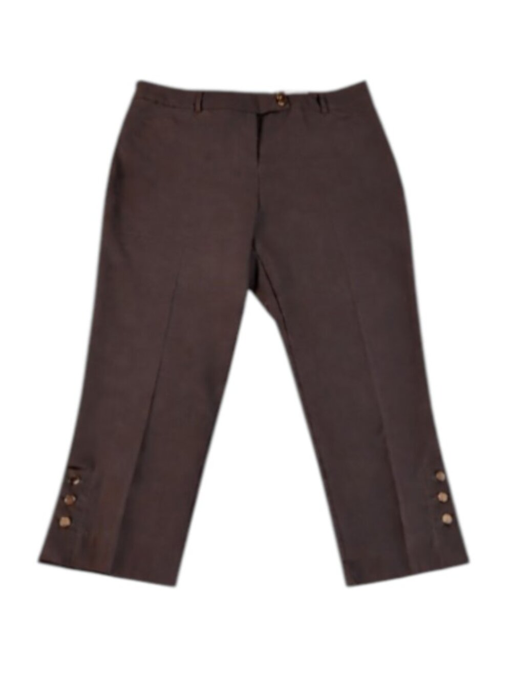 NWT Cleo Petites Brown Button Hem Capri Cropped Pants Culottes Office Career
